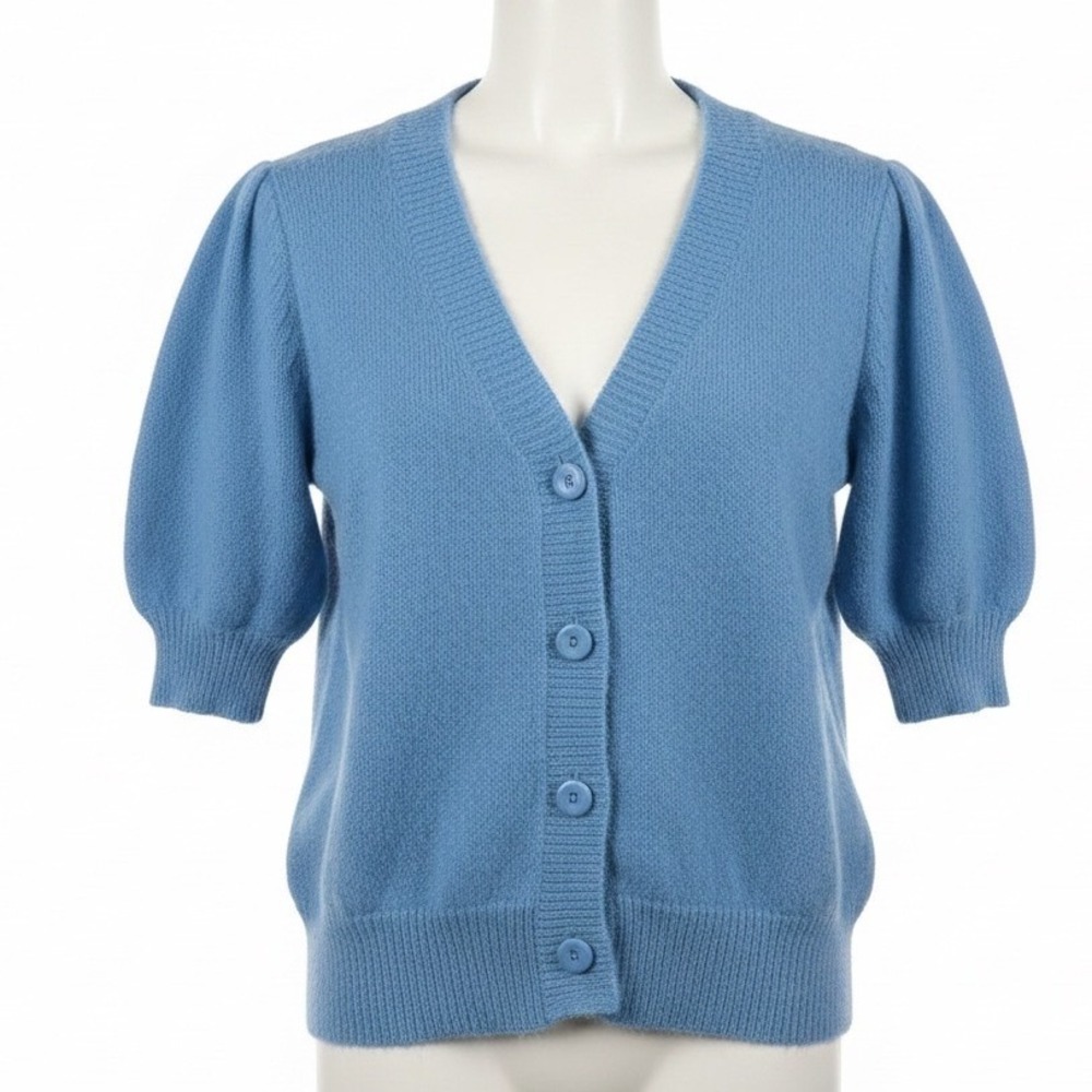 Greylin Blue Fuzzy Knit Cardigan Size S Soft Girl Coastal Preppy Romantic